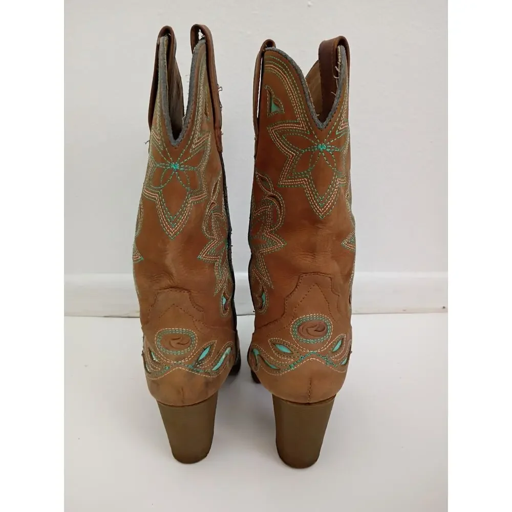 Roper Brand Womens Size 6.5 Brown Suede Cowboy Western Boots